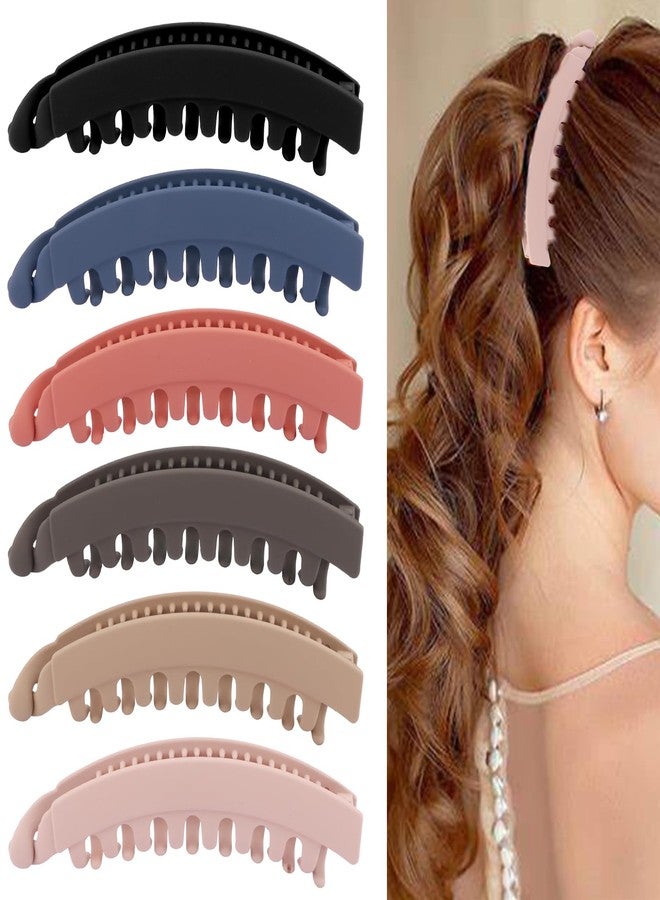 هابدو مجموعة هابدو من 6 مشابك شعر على شكل موزة للشعر الكثيف، مشبك شعر غير لامع على شكل موزة للنساء لإضفاء كثافة على تسريحات الشعر، إكسسوارات كبيرة وقوية لتثبيت ذيل الحصان والكعكة (أسود، أزرق، برتقالي، بني، كاكي، وردي) - Image 1